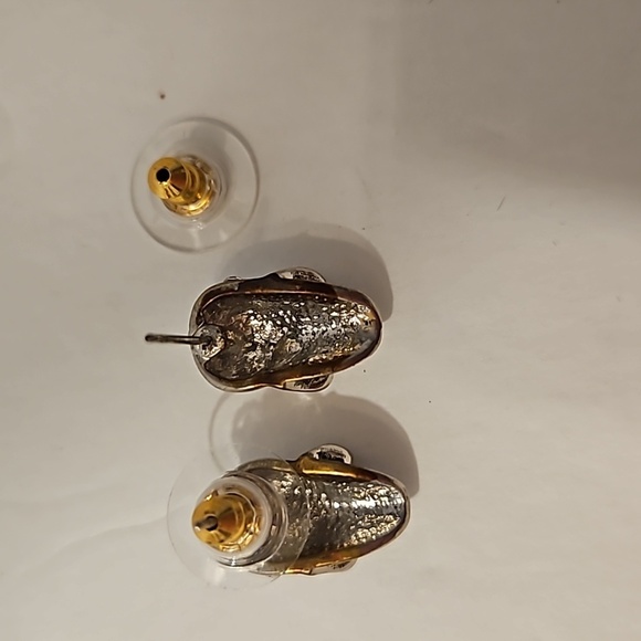 Skull Rhinestone & Silvertone Pierced Earrings - Picture 5 of 5